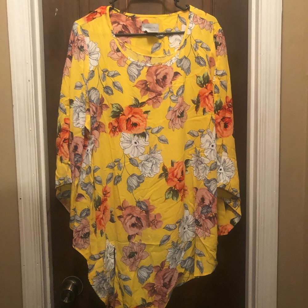 Women’s XL Regalia Yellow Floral Tie-Blouse (NEW)